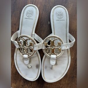 Tory Burch White Sandals with Gold Logo
